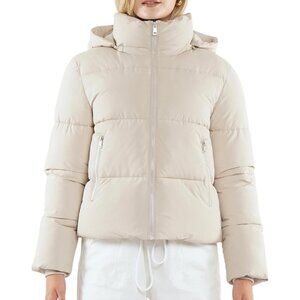 Women's Matte Pearl Cropped Puffer Jackets warm Winter Jacket With Removable Hoo